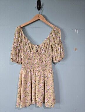 Sabo Tropical Hawaiian Floral Smocked Coquette Mini Dress Size S